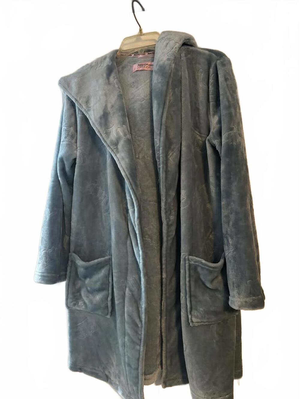 Juicy Couture Plush Hooded Robe in Soft Blue (does not include belt)